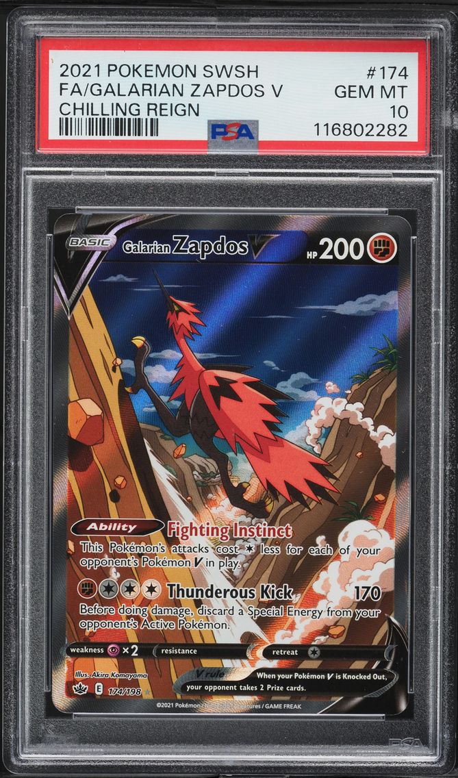 2021 #174 Full Art/Galarian Zapdos V PSA 10 Sword & Shield Chilling Reign Pokemon
