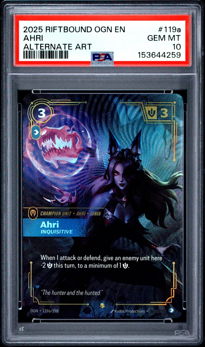 2025 #119a Ahri - Inquisitive PSA 10 Riftbound: League of Legends Ogn-Origins