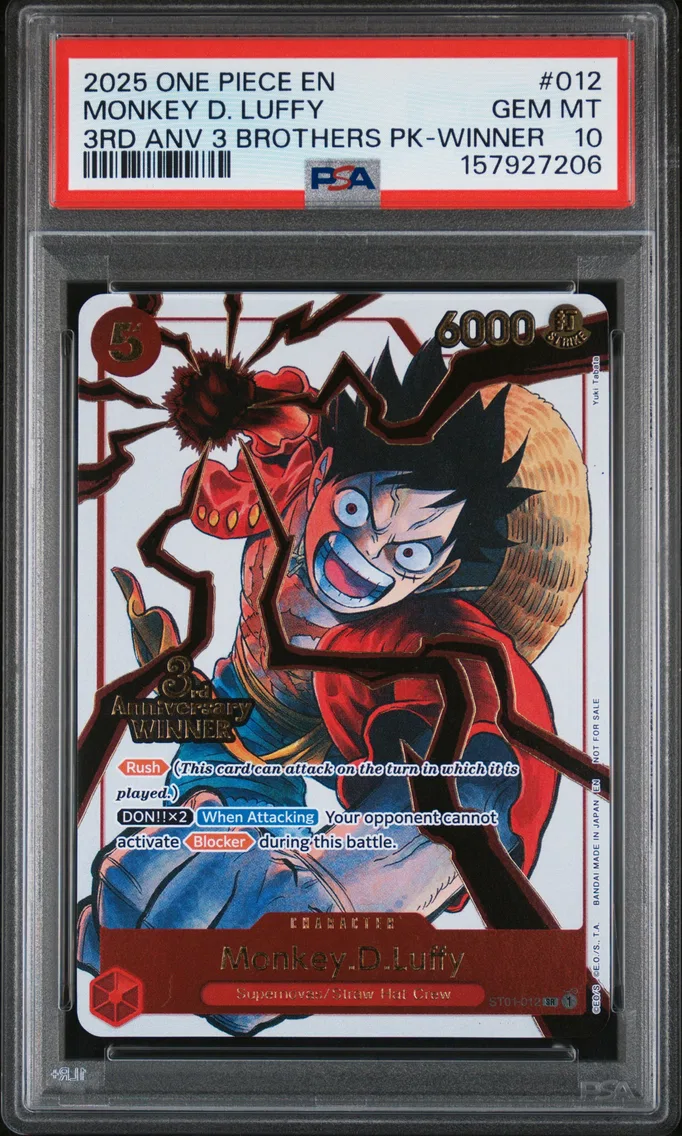 2025 #012 Monkey D. Luffy PSA 10 One Piece 3rd Anniversary Tournament 3 Brothers Pack