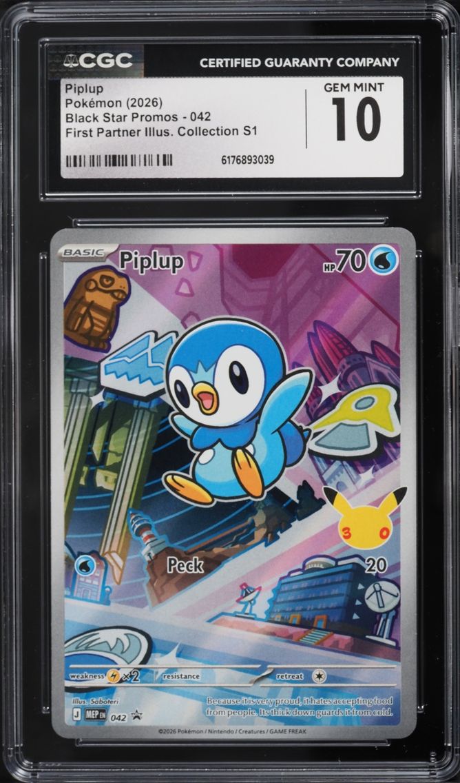 2026 Pokemon Mega Evolution Promo First Partner Illustration S1 Full Art Piplup #42 CGC 10 GEM