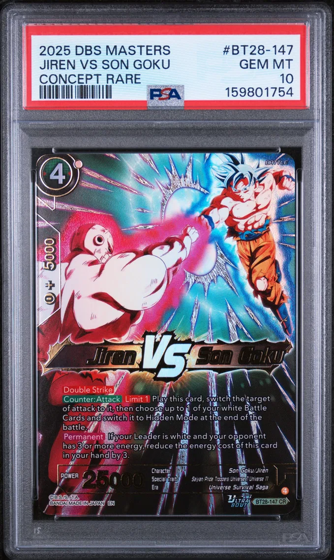 2025 #BT28-147 Jiren VS Son Goku PSA 10 Dragon Ball Super Card Game Masters Series 28 Prismatic Clash