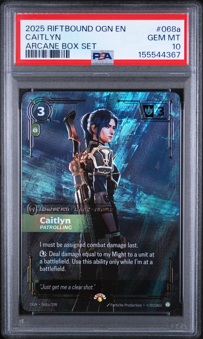 2025 #068a Caitlyn - Patrolling PSA 10 Riftbound: League of Legends Ogn-Origins