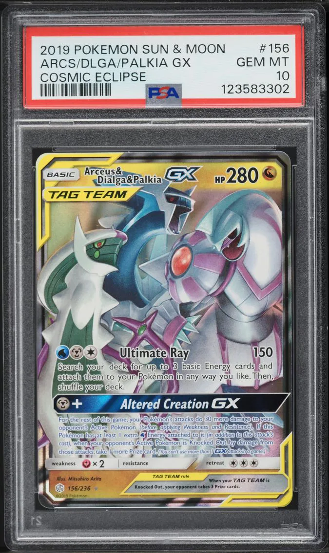 2019 #156 Arceus & Dialga & Palkia GX PSA 10 Sun & Moon Cosmic Eclipse Pokemon