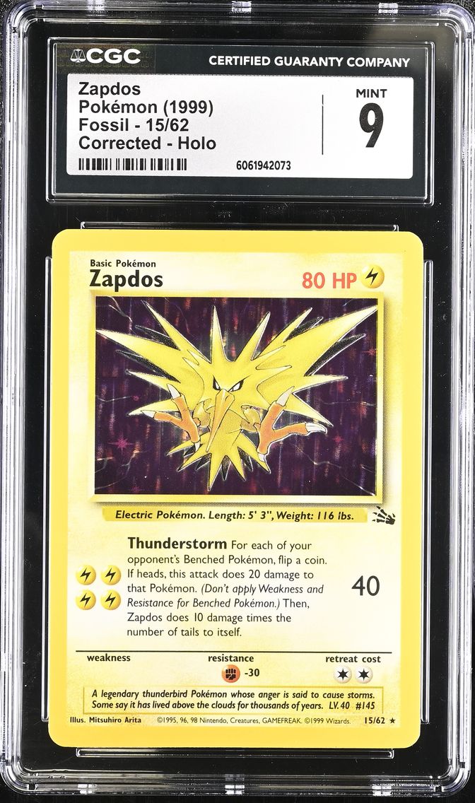 1999 #15 Zapdos CGC 9 Fossil - Unlimited - English