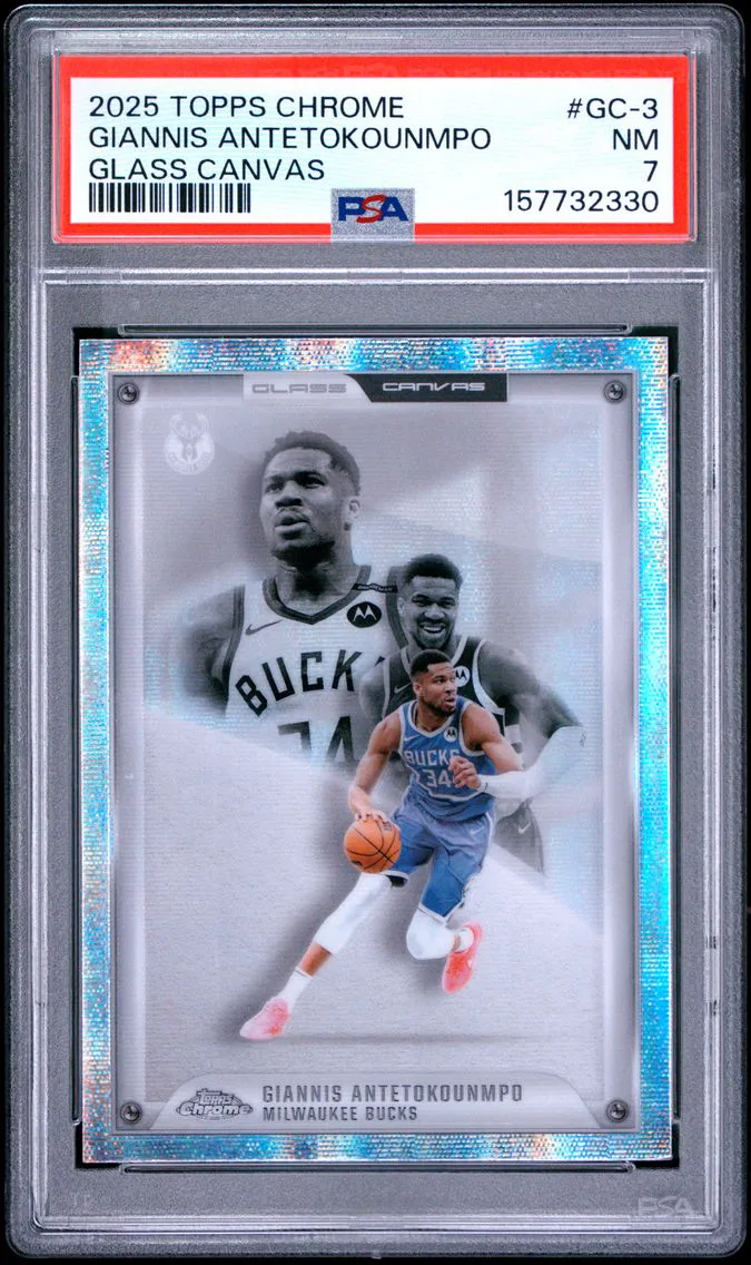 2025 #GC-3 Giannis Antetokounmpo PSA 7 Topps Chrome Glass Canvas