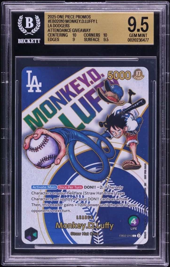 2025 #EB02-010 Monkey D. Luffy BGS 9.5 One Piece LA Dodgers Promo