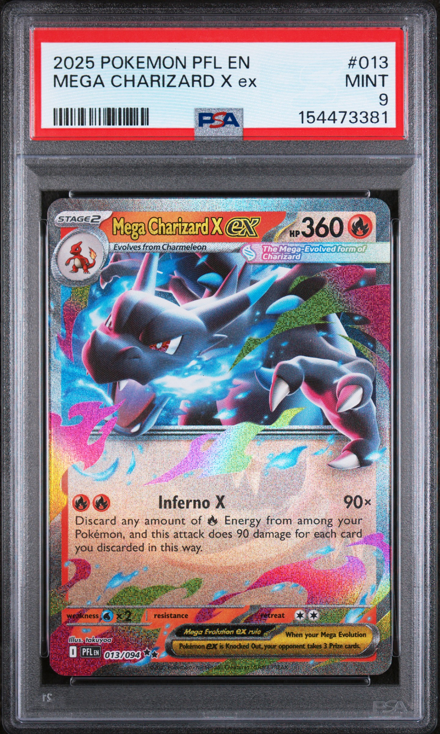 2025 #013 Mega Charizard X Ex PSA 9 Pfl En-Phantasmal Flames