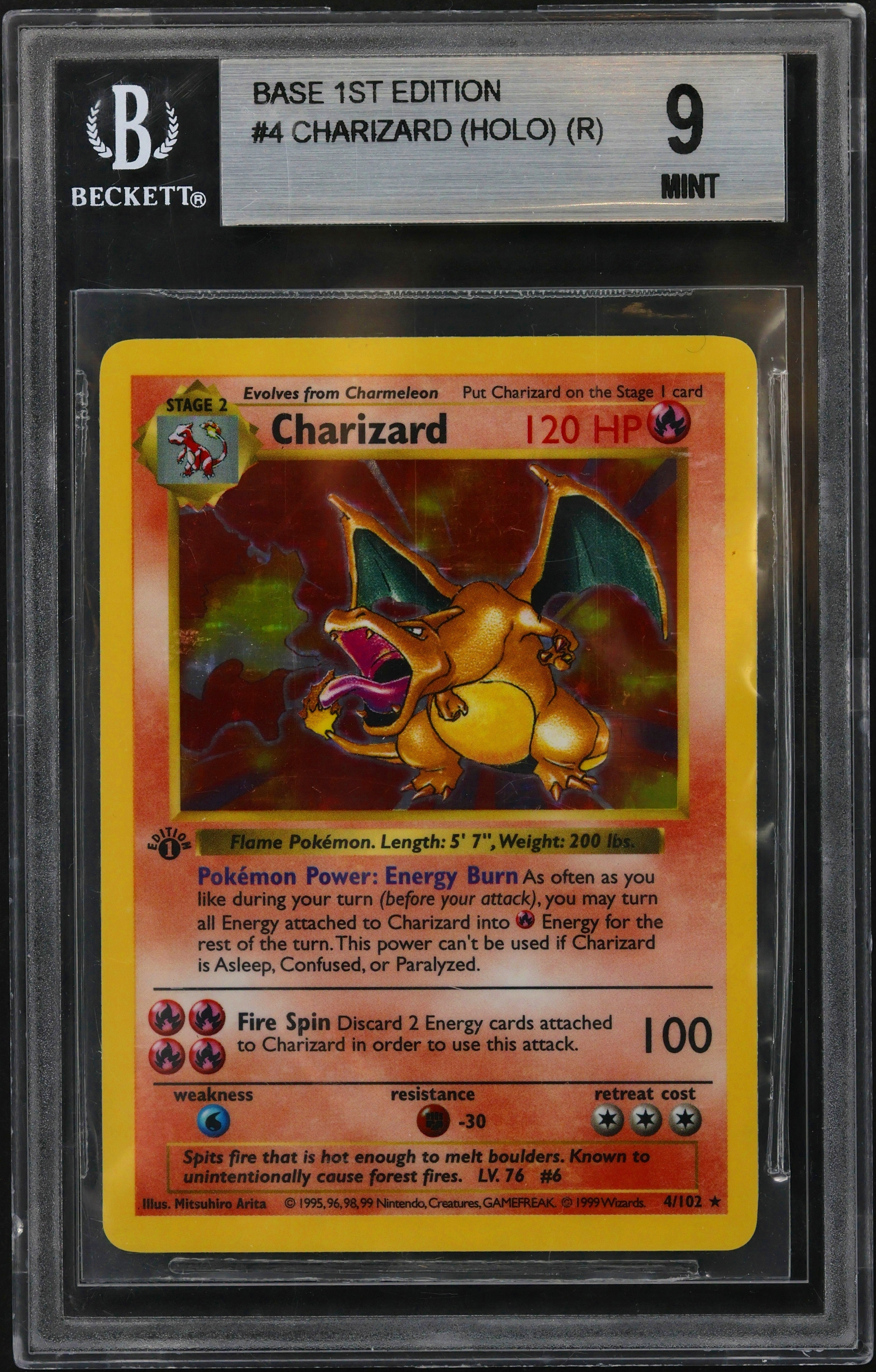 1999 #4 Charizard HOLO R/(Thin Stamp) BGS 9 Base 1st Edition