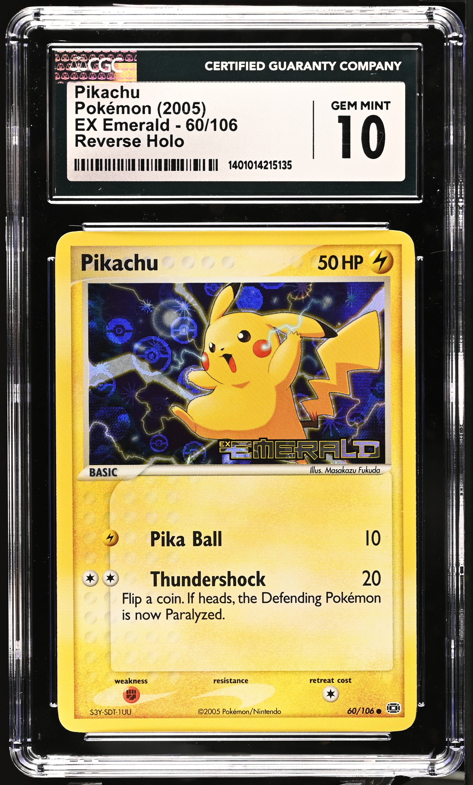 2005 #60 Pikachu Reverse Holo CGC 10 EX Emerald - English