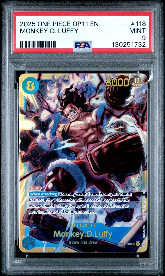 2025 #118 Monkey D. Luffy PSA 9 One Piece OP11-A Fist of Divine Speed
