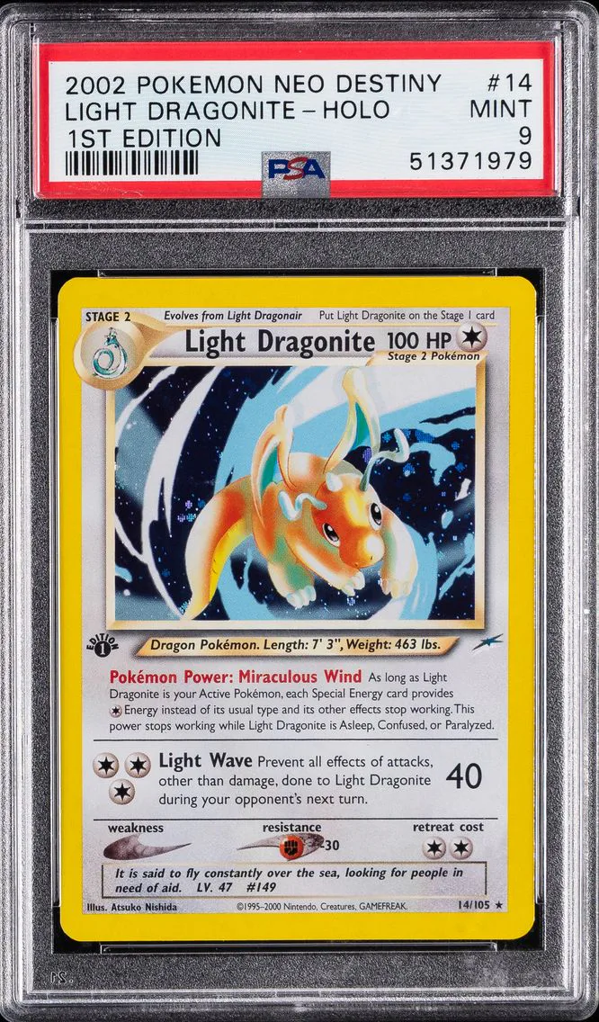 2002 #14 Light Dragonite-Holo 1st Edition PSA 9 Neo Destiny Pokemon
