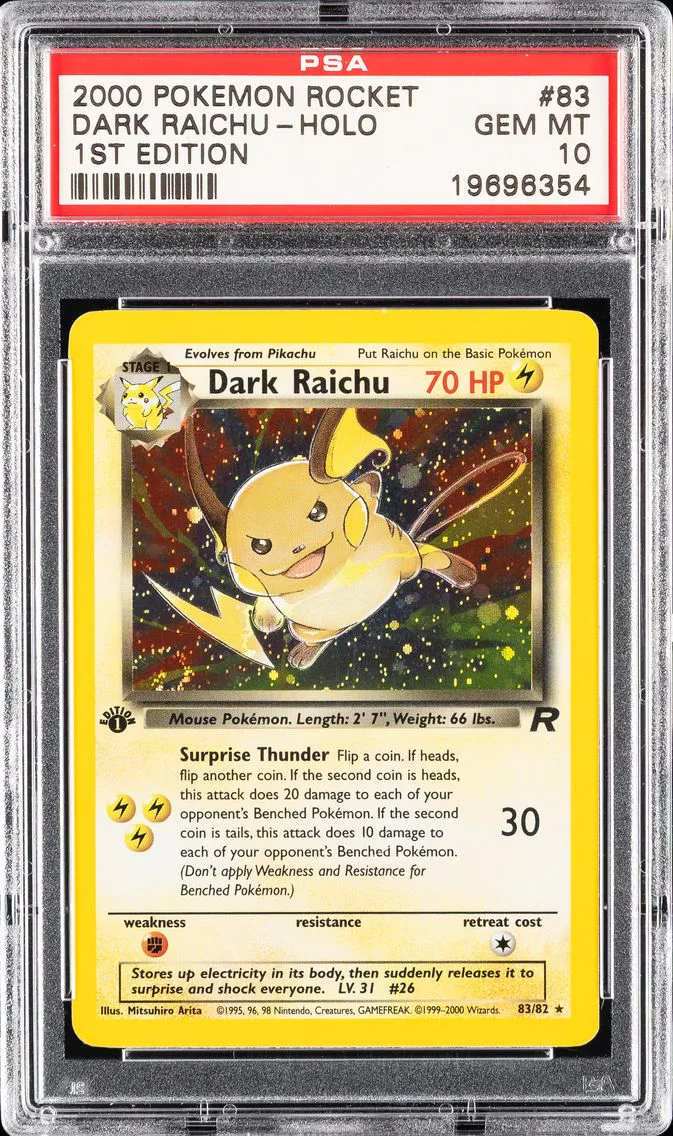 2000 #83 Dark Raichu-Holo 1st Edition PSA 10 Rocket Pokemon