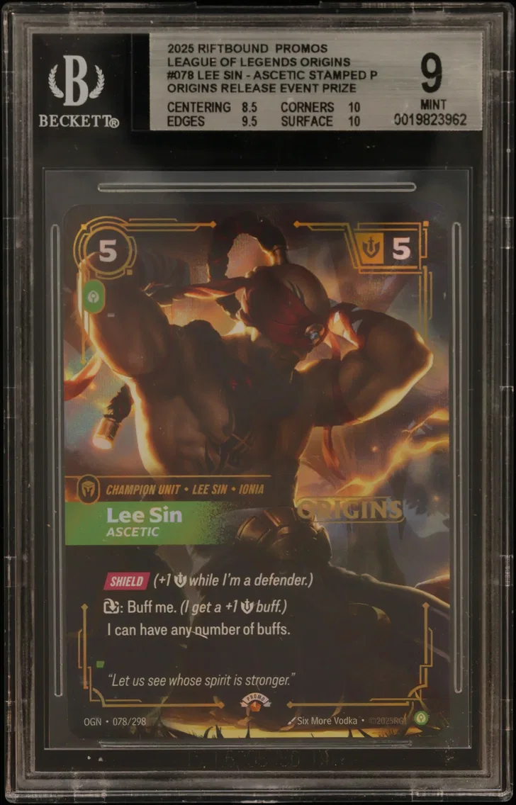 2025 #078 Lee Sin - Ascetic STAMP P/(Origins Release Event Prize Pack) BGS 9 Riftbound: League of Legends TCG Origins Promos