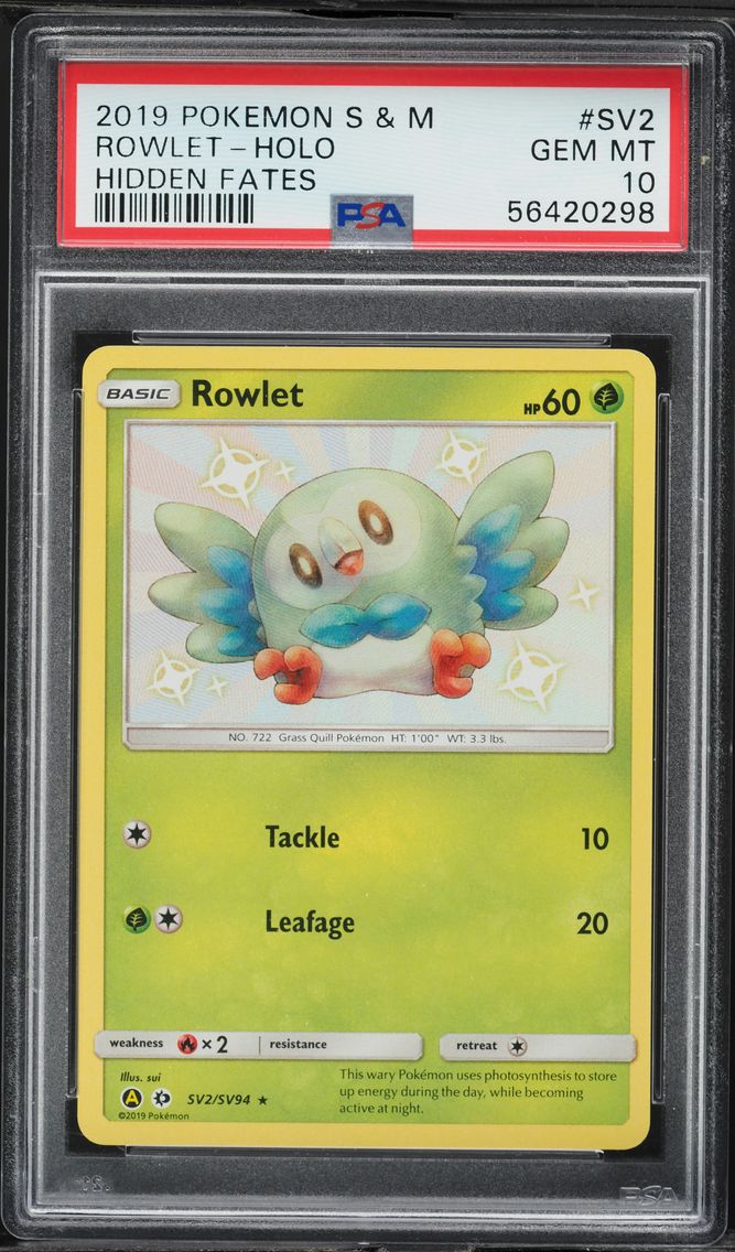 2019 #SV2 Rowlet-Holo PSA 10 Sun & Moon Hidden Fates Pokemon