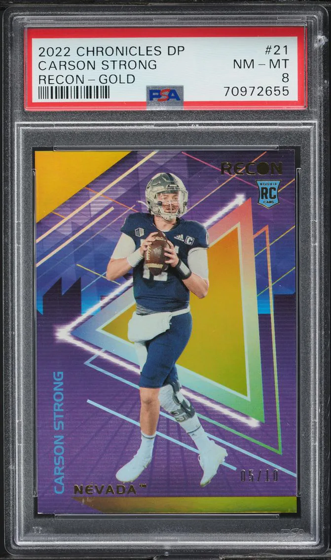 2022 Panini Chronicles Draft Picks Recon Gold Carson Strong ROOKIE /10 #21 PSA 8
