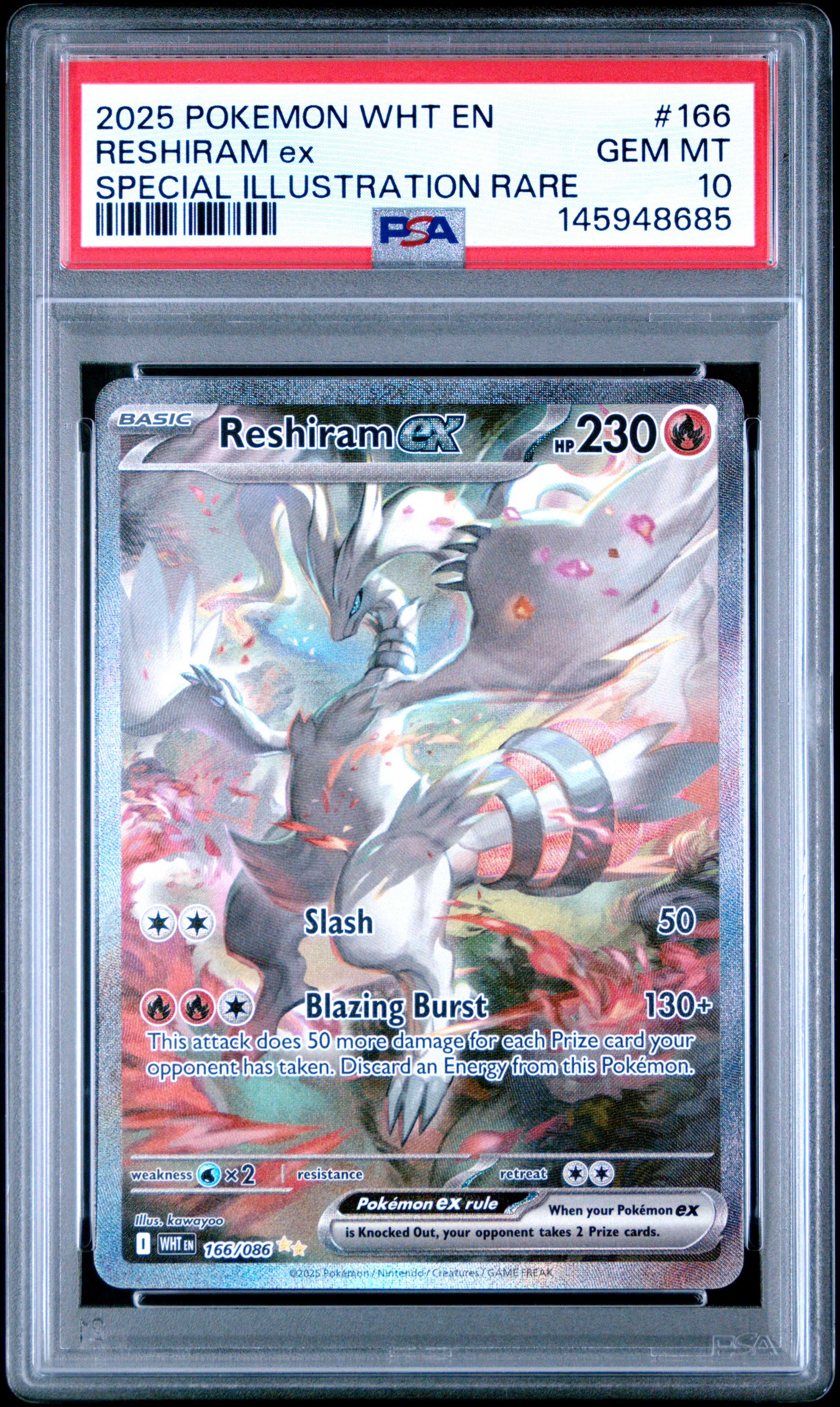 2025 #166 Reshiram Ex PSA 10 Wht En-White Flare
