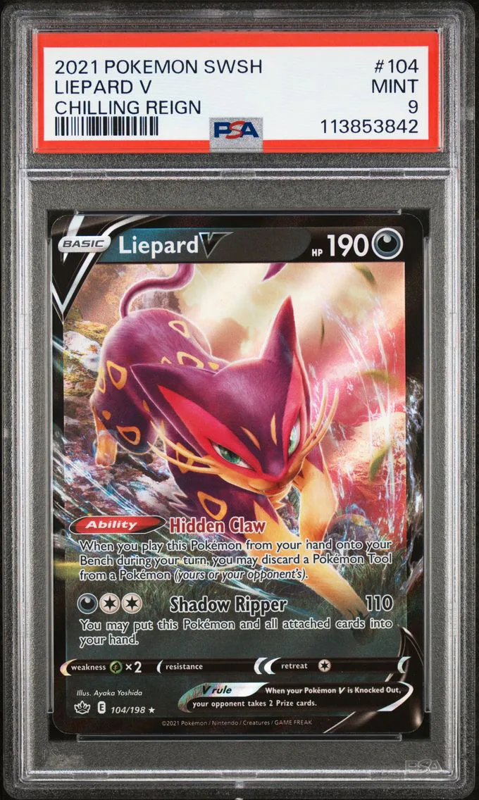 2021 #104 Liepard V PSA 9 Sword & Shield Chilling Reign
