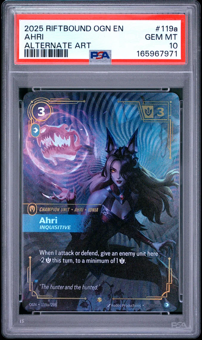 2025 #119a Ahri - Inquisitive PSA 10 Riftbound: League of Legends Ogn-Origins