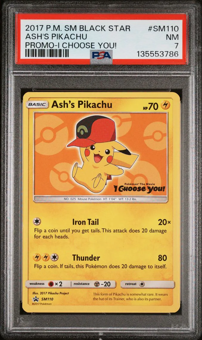2017 #SM110 Ash's Pikachu PSA 7 SM Black Star Promo Pokemon