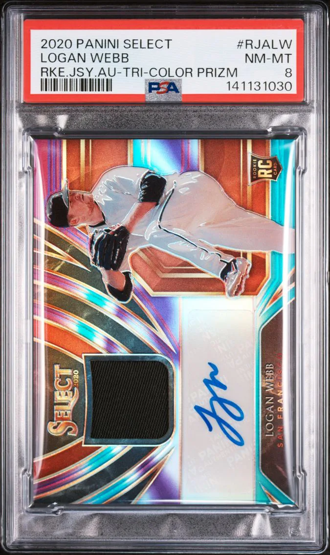 2020 #RJALW Logan Webb PSA 8 Panini Select Rookie Jersey Autographs