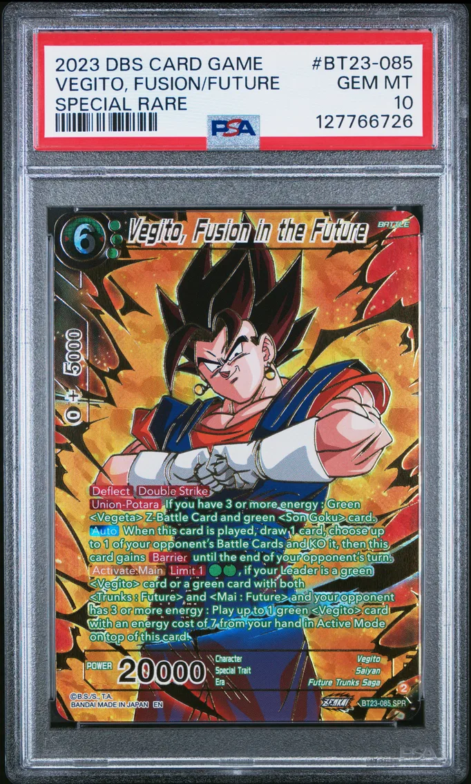 2023 #BT23-085 Vegito, Fusion in the Future PSA 10 Dragon Ball Super Card Game Series 23 Perfect Combination