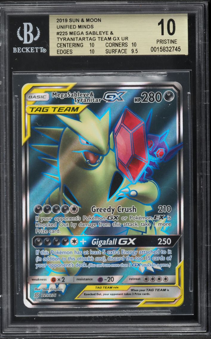 2019 #225 Full Art/Mega Sableye & Tyranitar GX BGS 10 Sun & Moon Unified Minds Pokemon