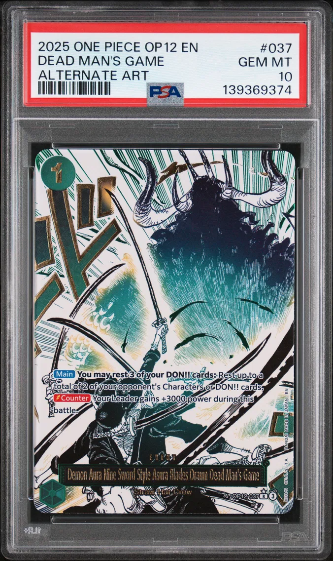 2025 #037 Demon Aura Nine-Sword Style Asura Blades Drawn Dead Man's Game PSA 10 One Piece OP12-Legacy of the Master