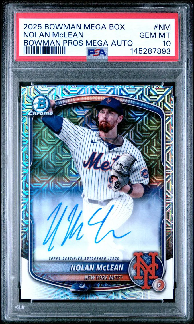 2025 #NM Nolan McLean PSA 10 Bowman Mega Box Bowman Prospect Mega Autographs