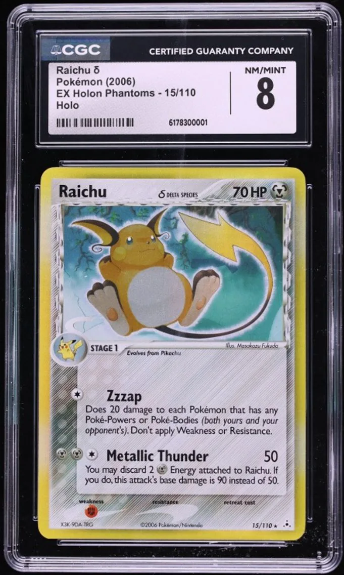 2006 Pokemon EX Holon Phantoms Holo Raichu #15 CGC 8 NM-MT
