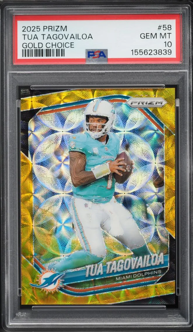 2025 Panini Prizm Gold Choice Tua Tagovailoa 10/10 #58 PSA 10 GEM MINT