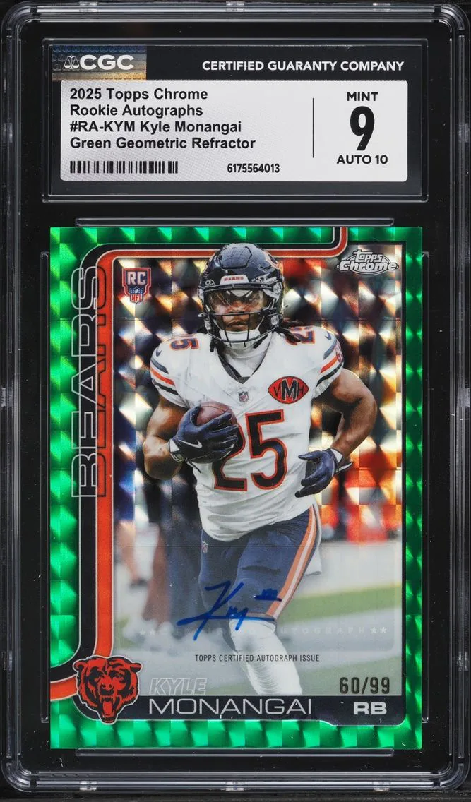 2025 Topps Chrome Green Geometric Refractor Kyle Monangai ROOKIE AUTO /99 #RA-KYM CGC 9 MINT