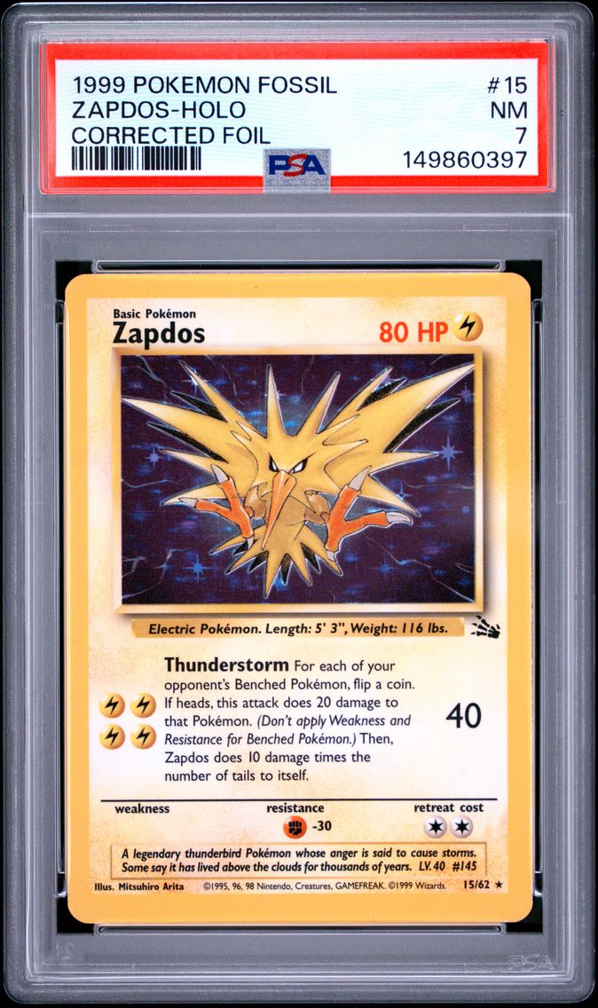 1999 #15 Zapdos-Holo PSA 7 Fossil