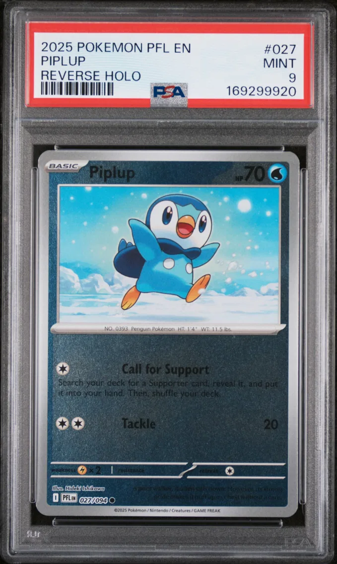 2025 #027 Piplup Reverse Holo PSA 9 Pfl EN-Phantasmal Flames