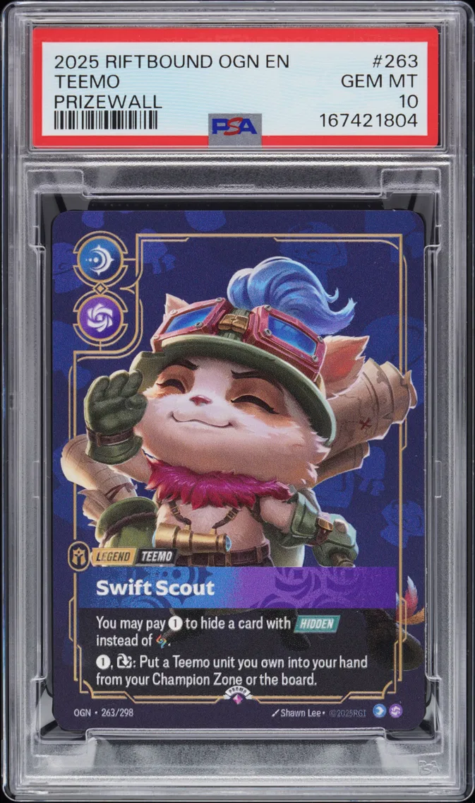 2025 #263 Teemo - Swift Scout PSA 10 Riftbound: League of Legends Ogn-Origins Plated Legends
