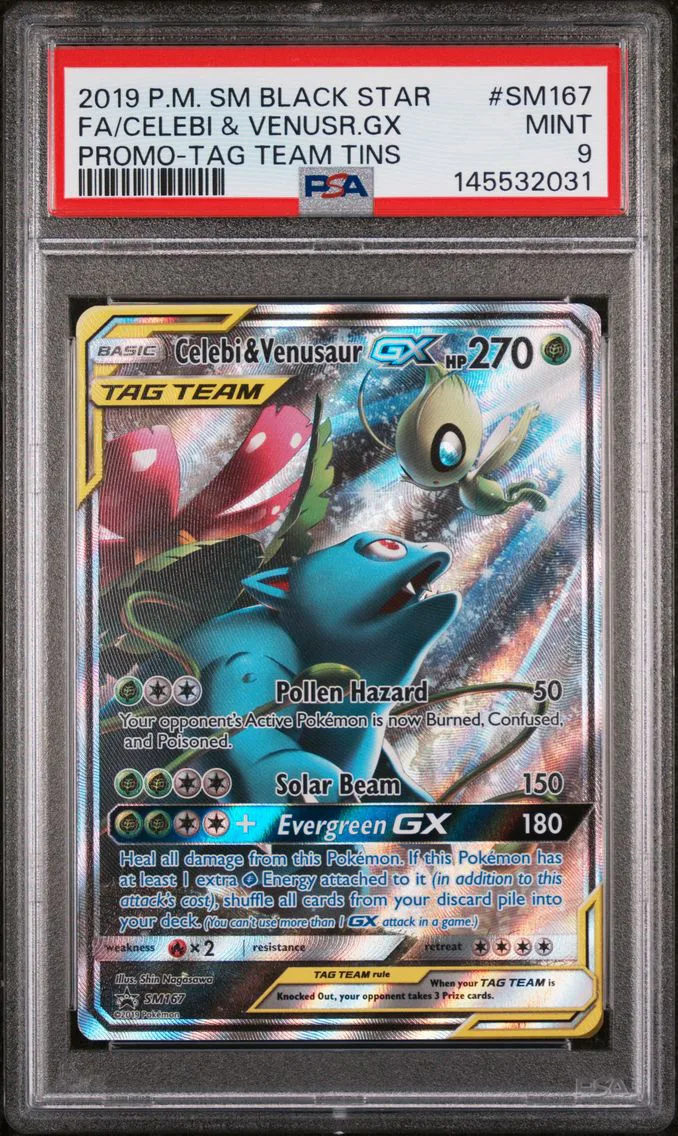 2019 #SM167 Full Art/Celebi & Venusaur GX PSA 9 SM Black Star Promo