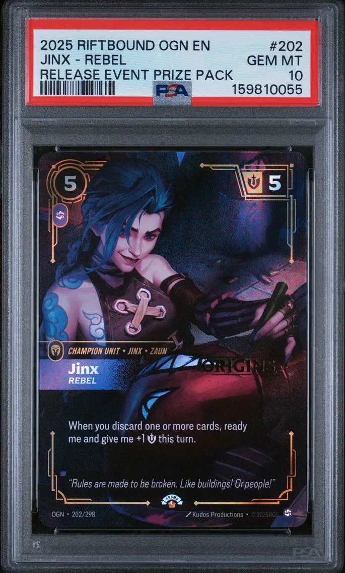 2025 #202 Jinx - Rebel PSA 10 Riftbound: League of Legends Ogn-Origins