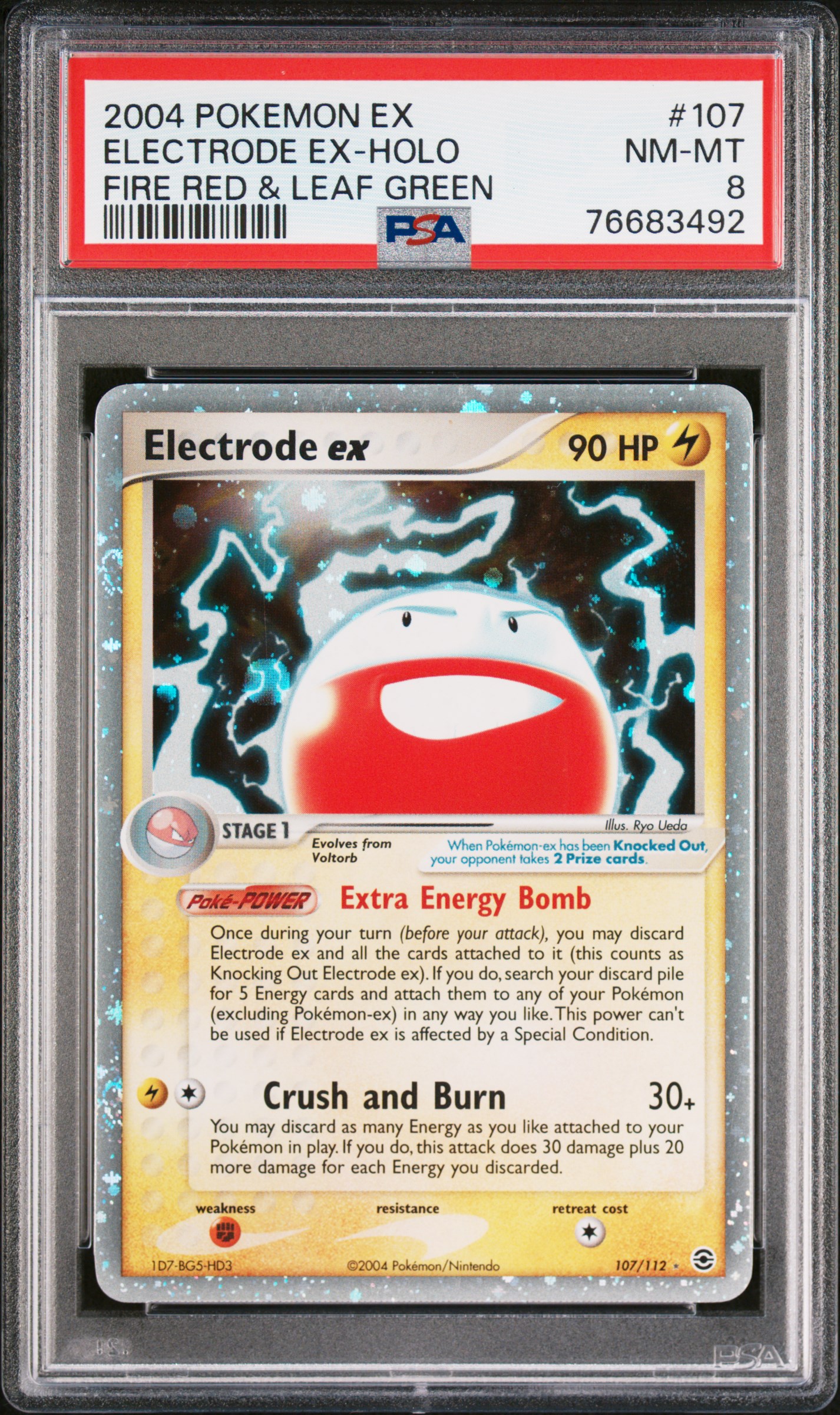 2004 #107 Electrode Ex-Holo PSA 8 Ex Fire Red & Leaf Green