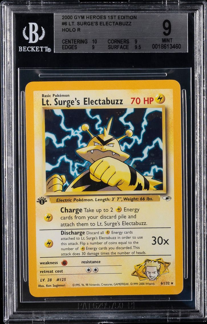 2000 #6 LT. Surge's Electabuzz Holo-1st Edition BGS 9 Gym Heroes Pokemon