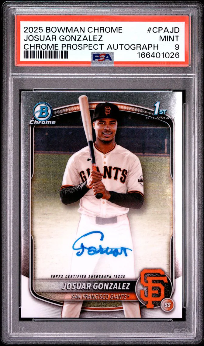2025 #CPAJD Josuar Gonzalez PSA 9 Bowman Chrome Prospect Autographs