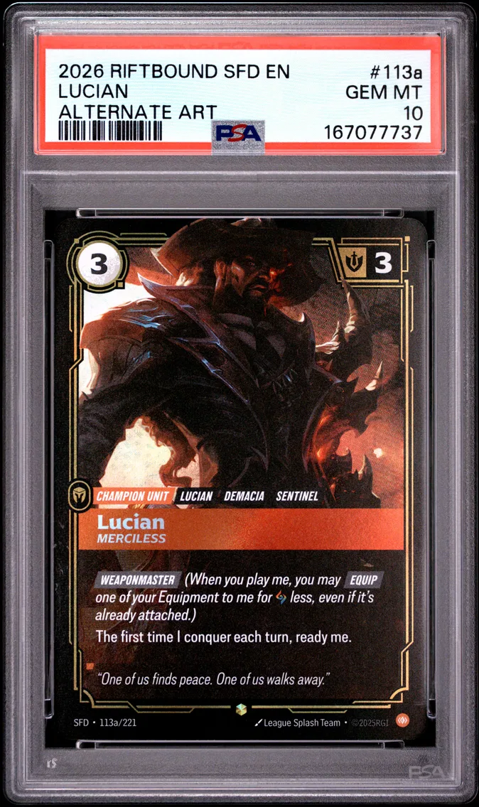 2026 #113a Lucian - Merciless PSA 10 Riftbound: League of Legends Sfd-Spiritforged