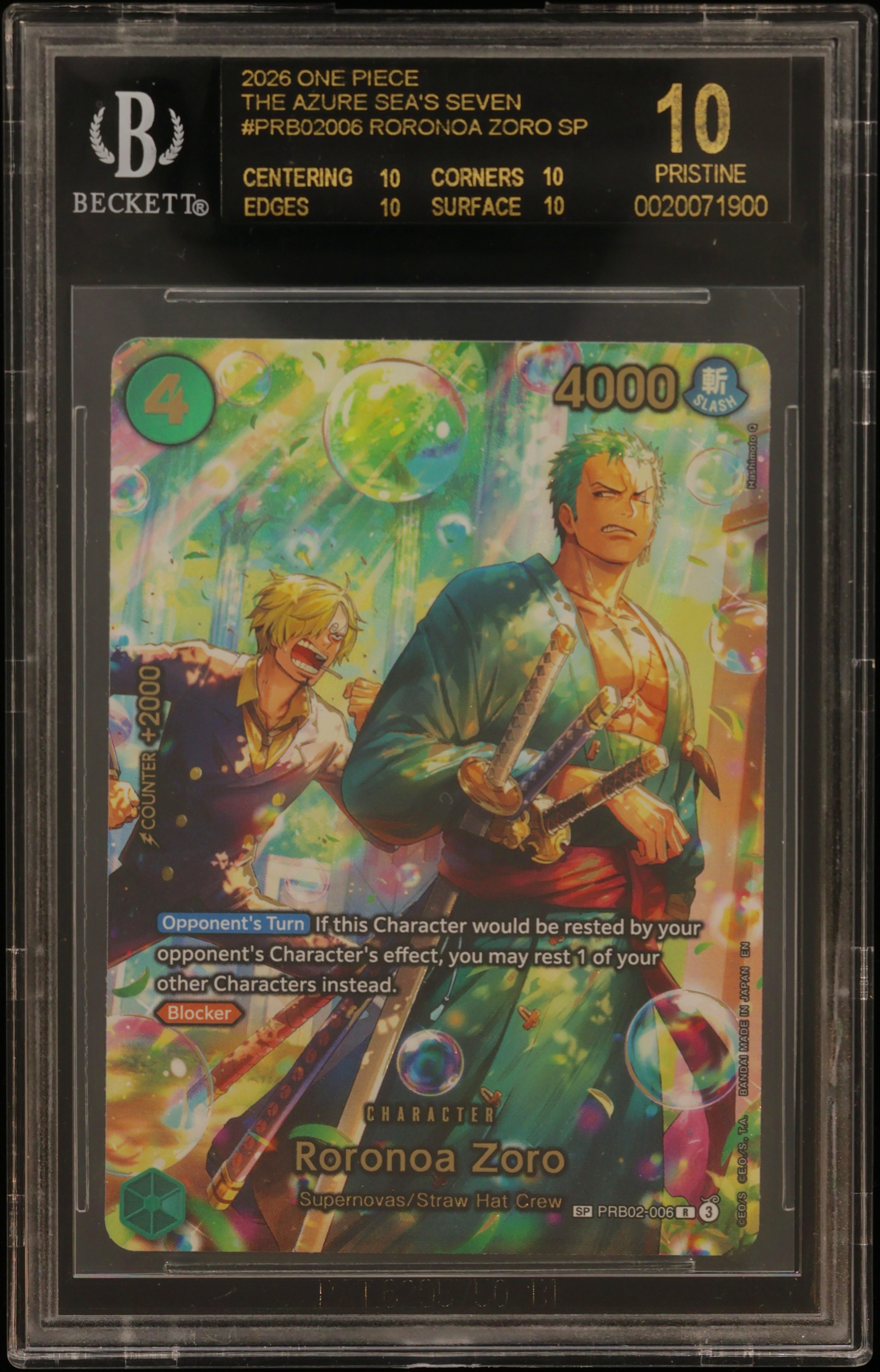 2026 #PRB02006 Roronoa Zoro SP BGS 10 One Piece Card Game The Azure Sea's Seven