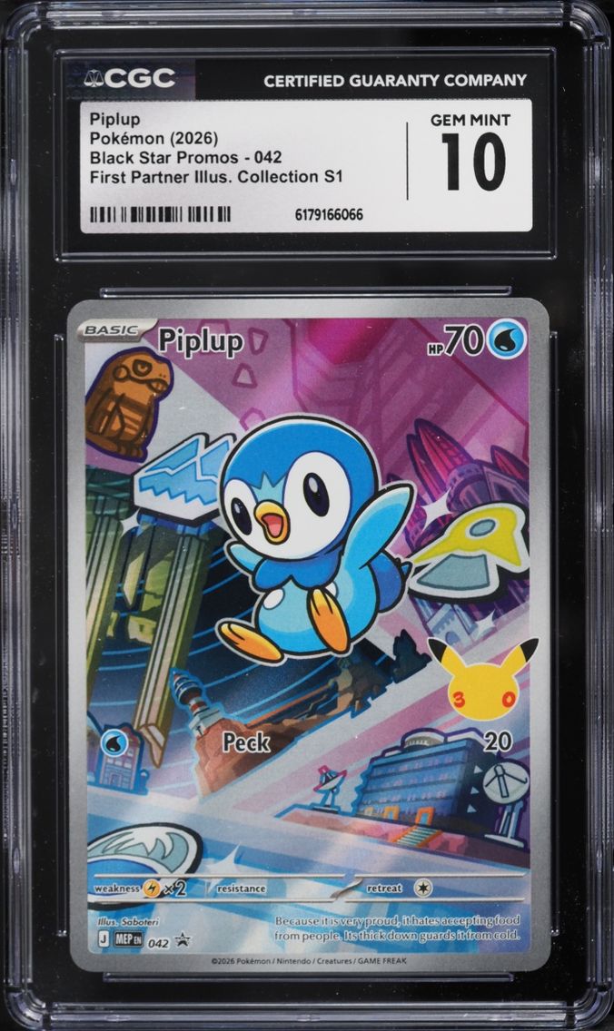 2026 Pokemon Mega Evolution Promo First Partner Illustration S1 Full Art Piplup #42 CGC 10 GEM