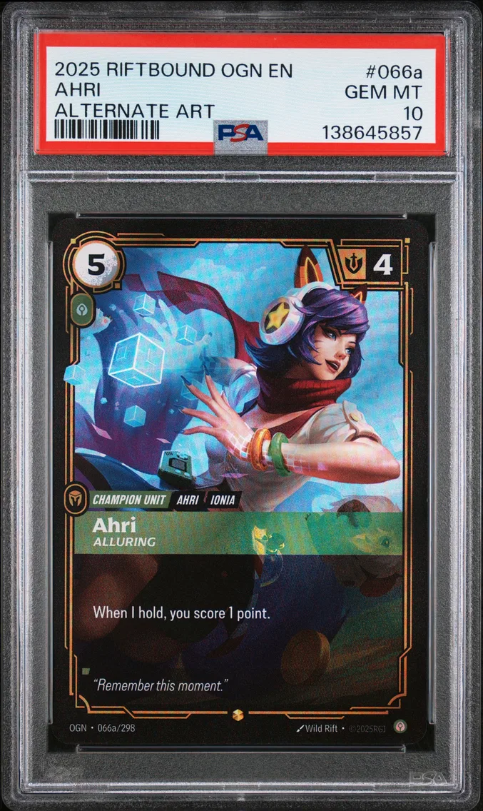2025 #066a Ahri - Alluring PSA 10 Riftbound: League of Legends Ogn-Origins
