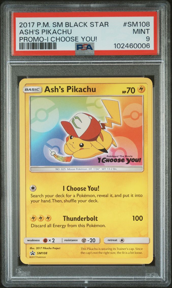 2017 #SM108 Ash's Pikachu PSA 9 SM Black Star Promo Pokemon