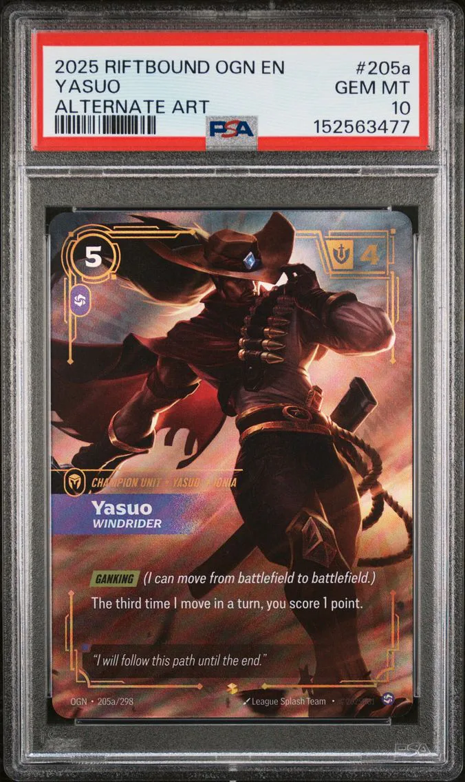 2025 #205a Yasuo - Windrider PSA 10 Riftbound: League of Legends Ogn-Origins