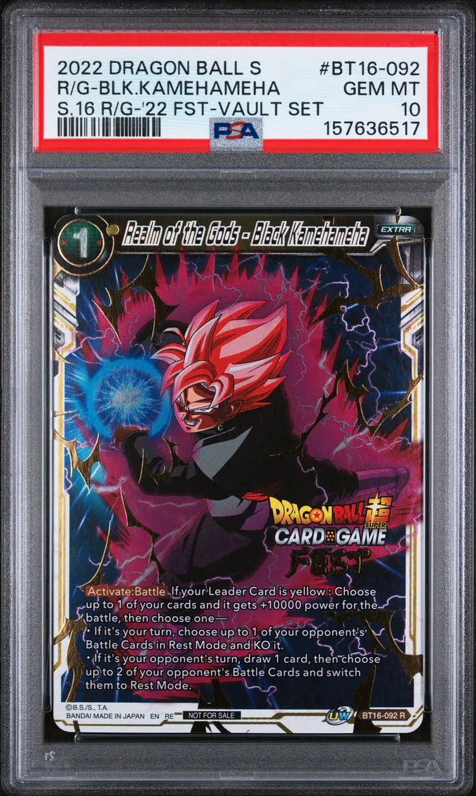 2022 #BT16-092 Realm of the Gods - Black Kamehameha PSA 10 Dragon Ball Super Card Game Series 16 Realm of the Gods