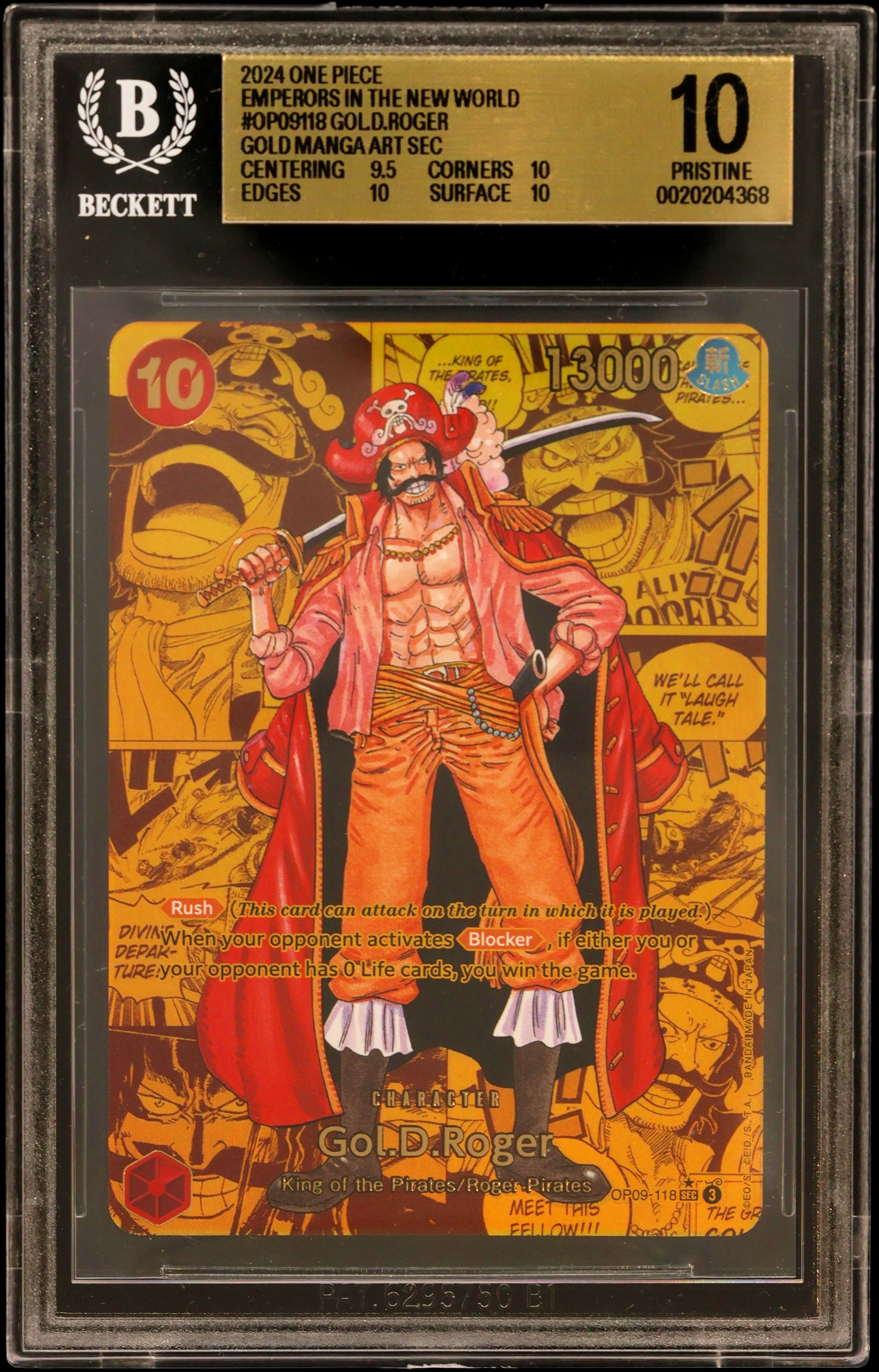 2024 #OP09118 Gol.D.Roger GOLD MANGA ART SEC BGS 10 One Piece Card Game Emperors in the New World