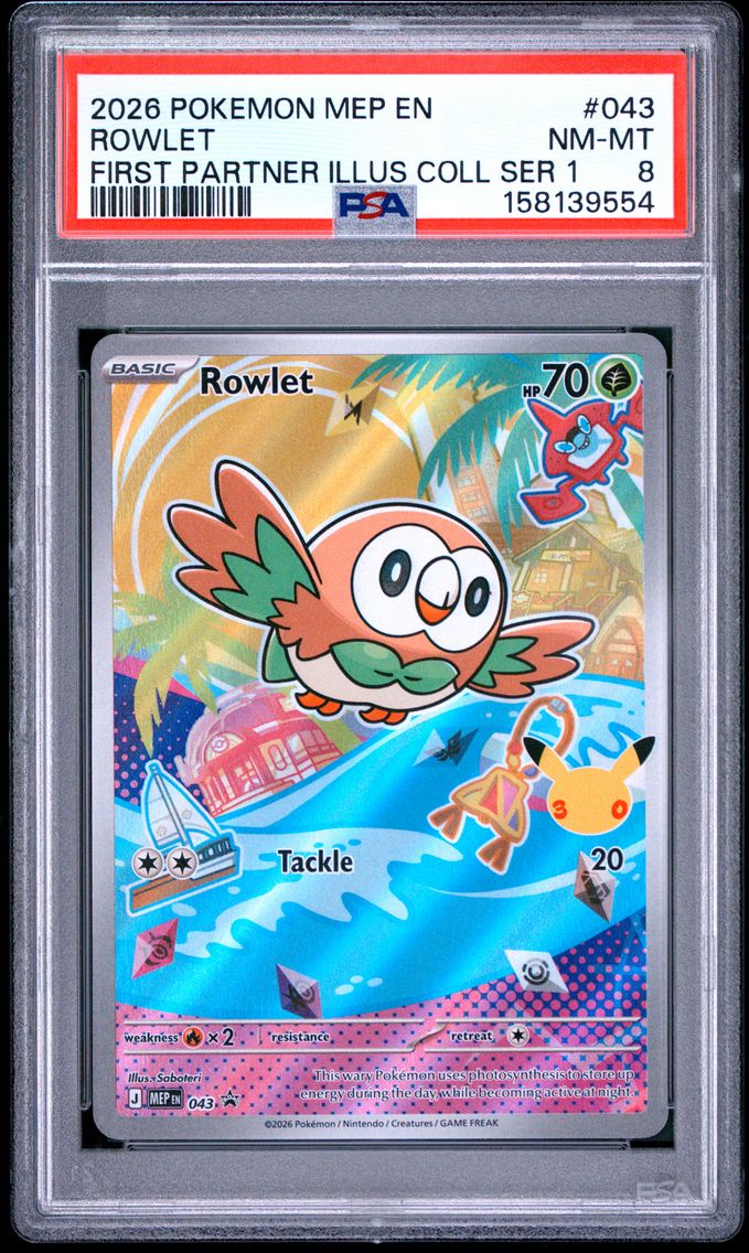 2026 #043 Rowlet PSA 8 Mep EN-Me Black Star Promo