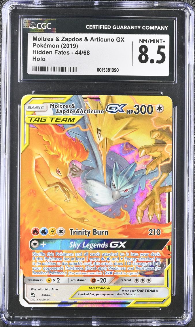2019 #44 Moltres & Zapdos & Articuno GX CGC 8.5 Pokemon | Hidden Fates, Holo