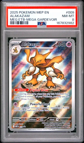 2025 #009 Alakazam PSA 8 Mep EN-Me Black Star Promo